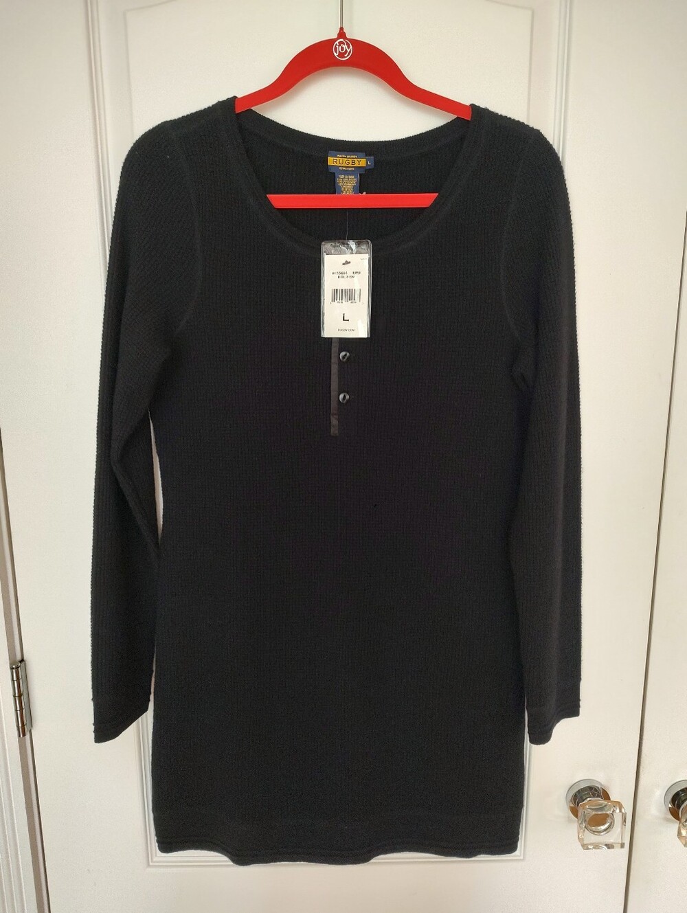 Rugby Ralph Lauren Black Waffle-Knit Wool & Cashmere Henley Dress With Tags